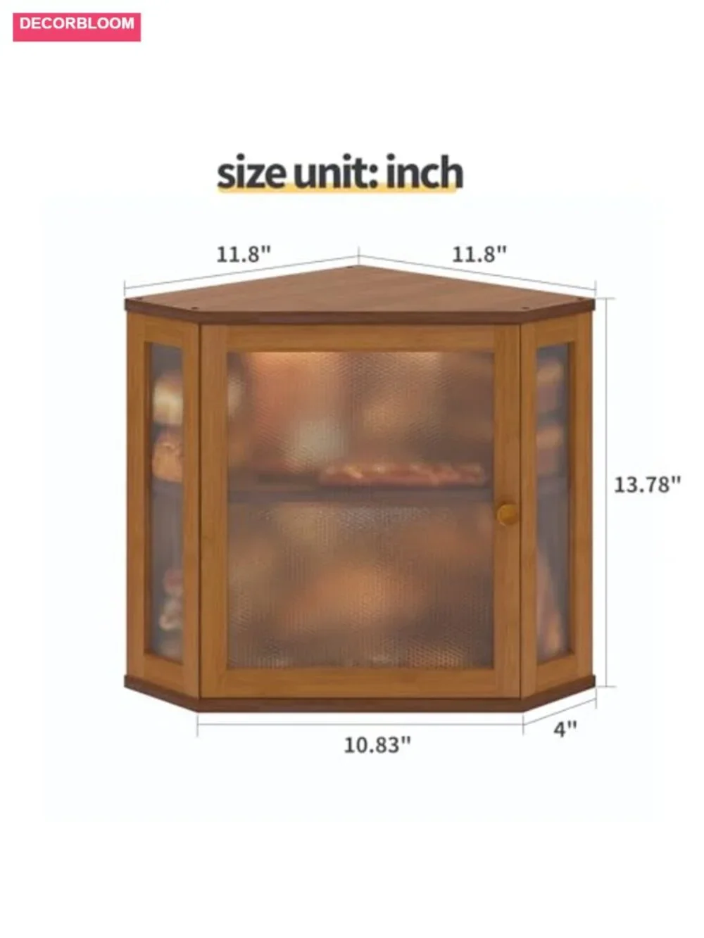 Bamboo Corner Bread Box, Double Layer Kitchen Countertop Storage with Acrylic